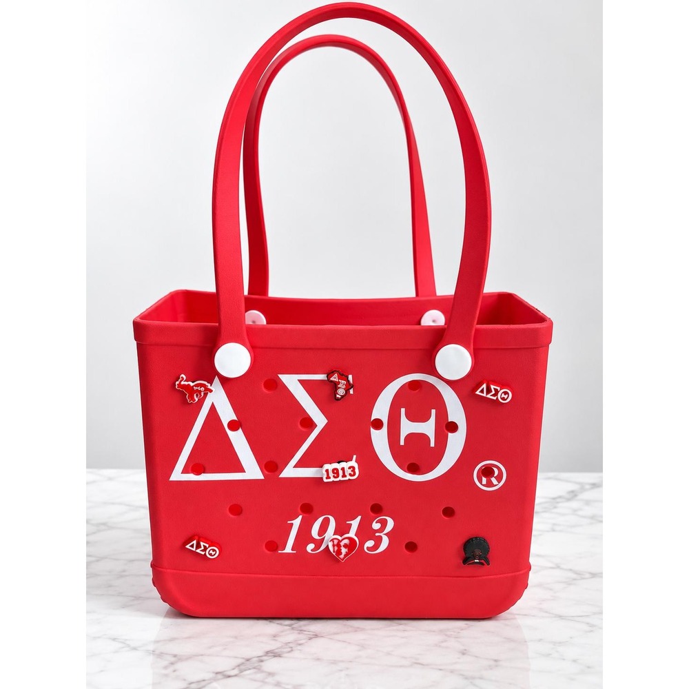 Delta Sigma Theta EVA Beach Bag DST Red Sorority Tote With Charms